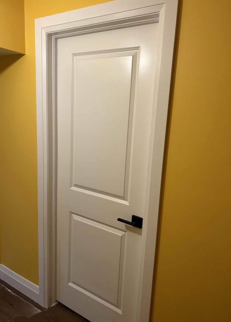 yellow wall with a door