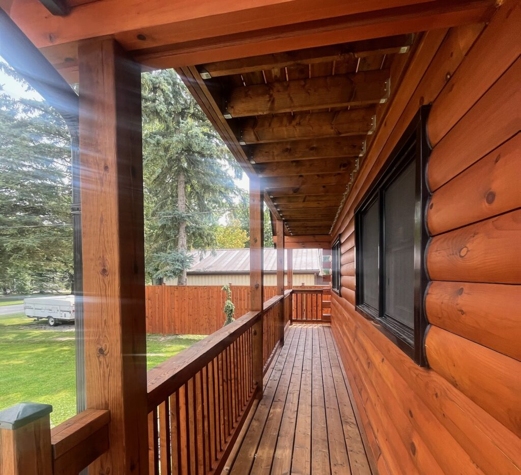 wood stained house and deck